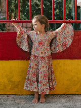 Block Printed Girl's Dress - Lucky Red Floral