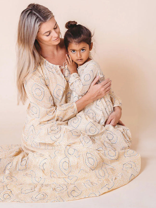 Block Printed Girl's Kaftan Dress - Oia