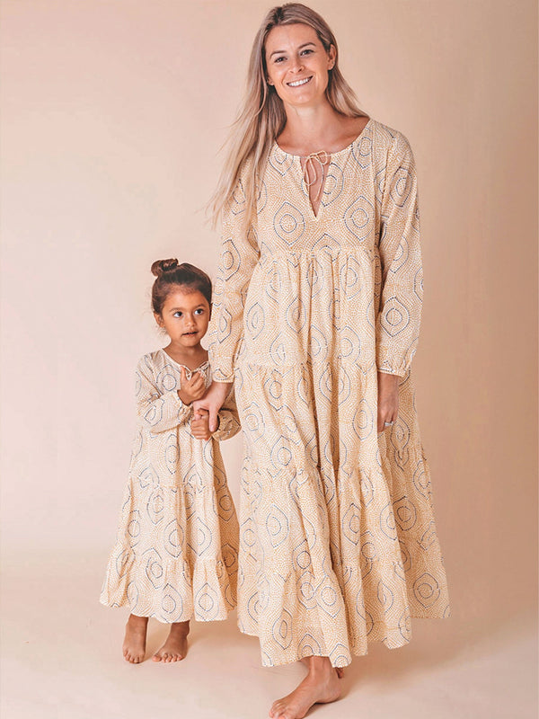 Block Printed Girl's Kaftan Dress - Oia