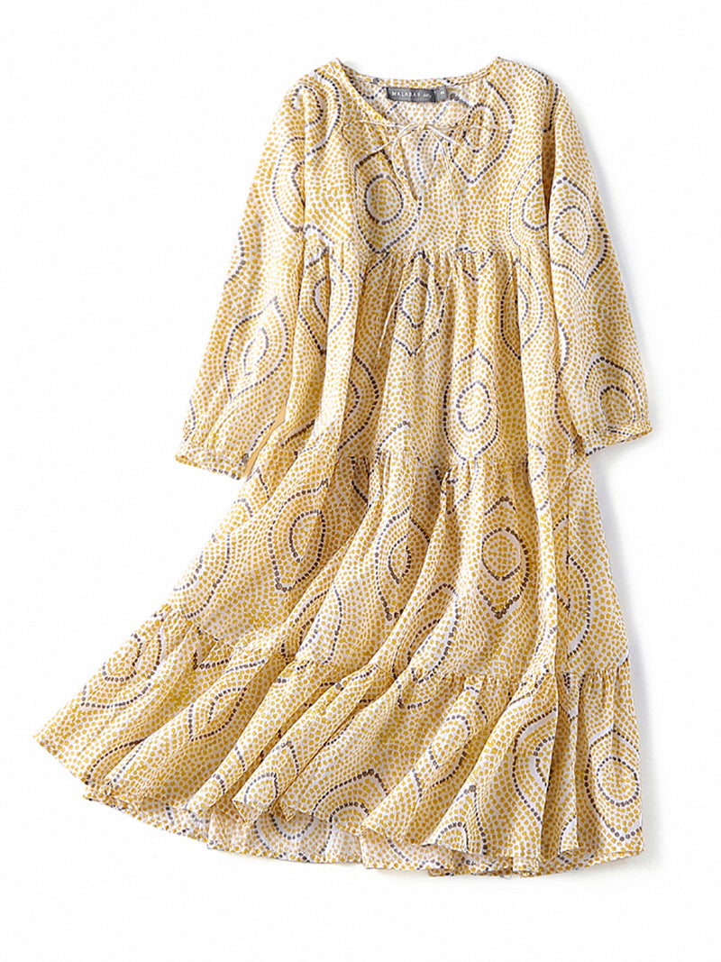 Block Printed Women's Kaftan Dress - Oia