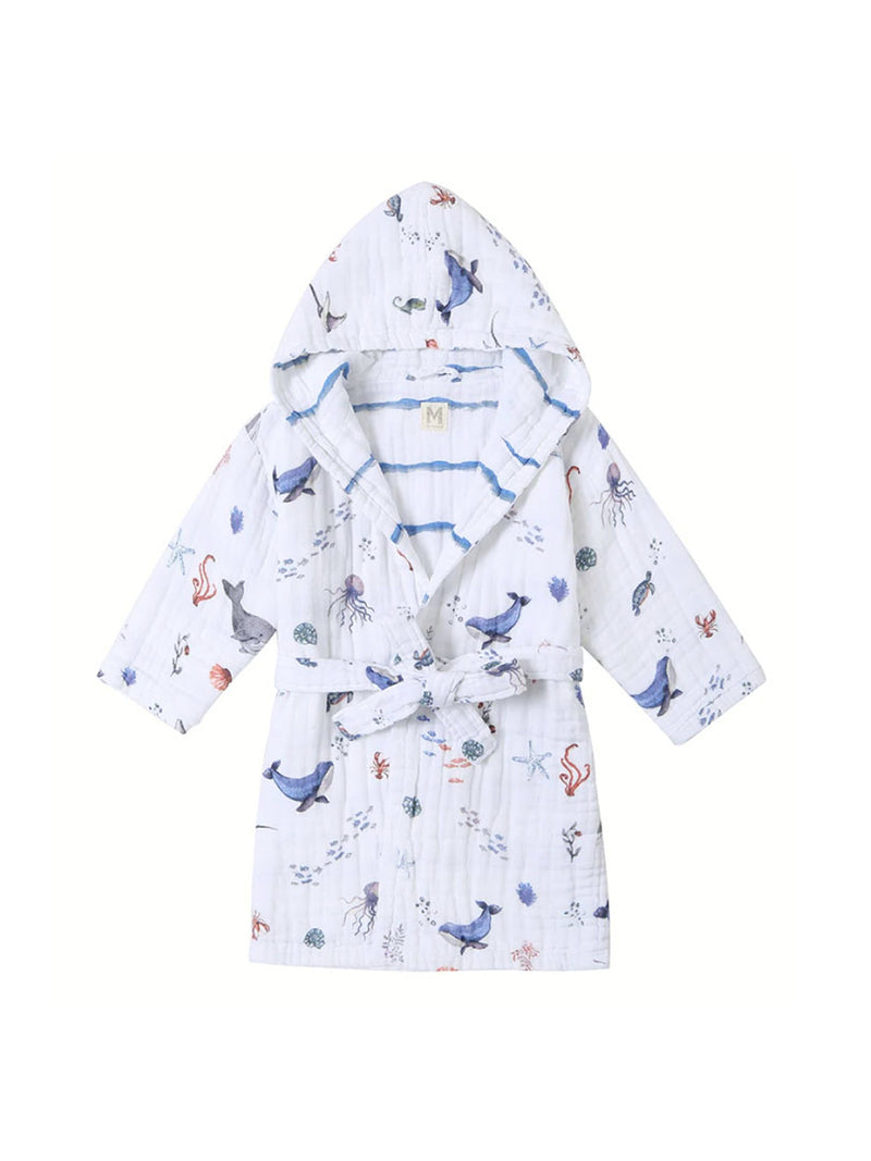 Kids Hooded Muslin Robe - Under the Sea