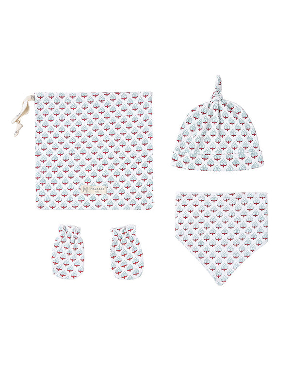 Organic Cotton Bandana Bib, Mitten, Hat Set - Miami