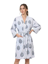 Block Printed Reversible Blue Robe - Fort