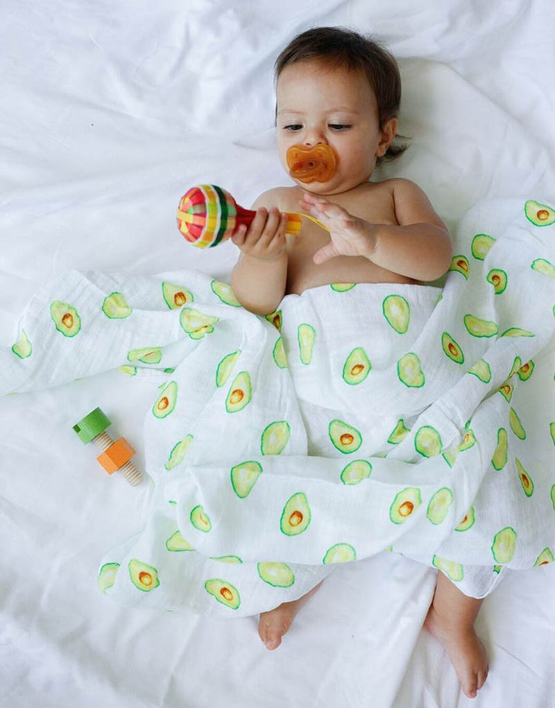 Organic Swaddle Set - Avocuddles (Avocado + Lime Green Stripes)