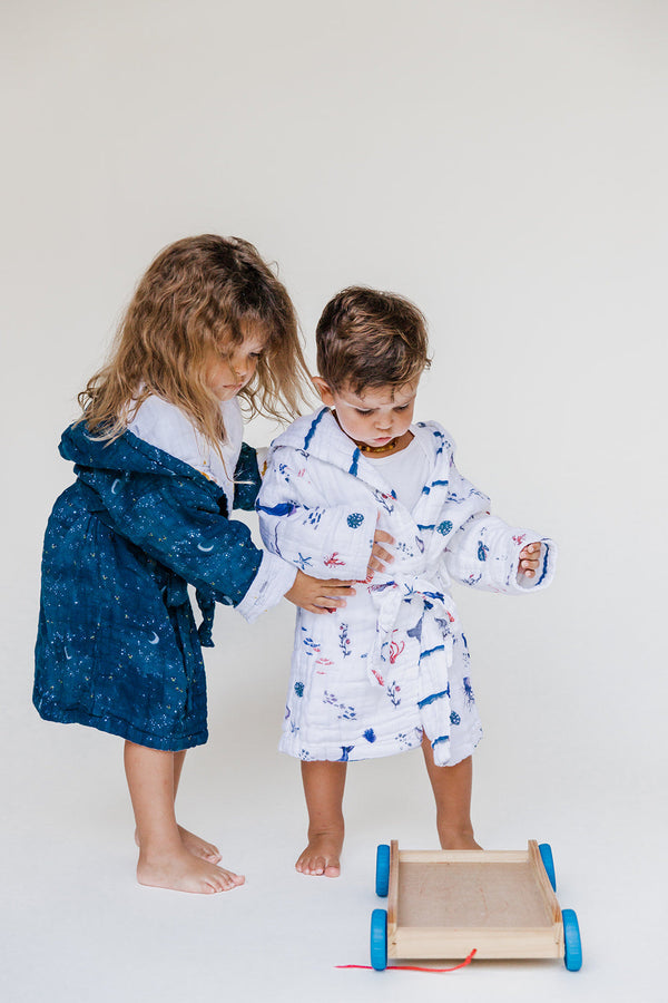 Kids Hooded Muslin Bath Robe - Mystical Night