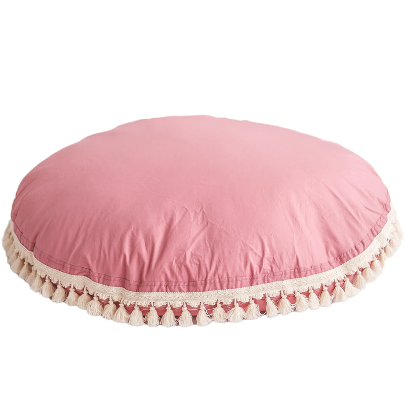 MINICAMP Large Floor Cushion With Tassels in Rose