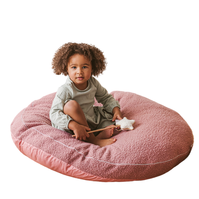 MINICAMP Boucle Fabric Kids Floor Cushion in Rose