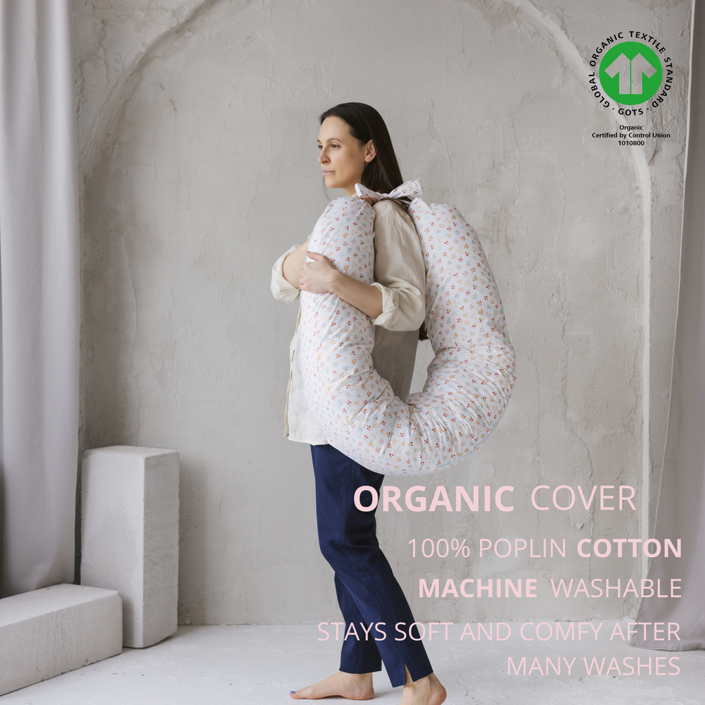 
                      
                        Nursing and Pregnancy Pillow in C-Shape With Organic Cover and Natural Kapok Filling in Milk White
                      
                    