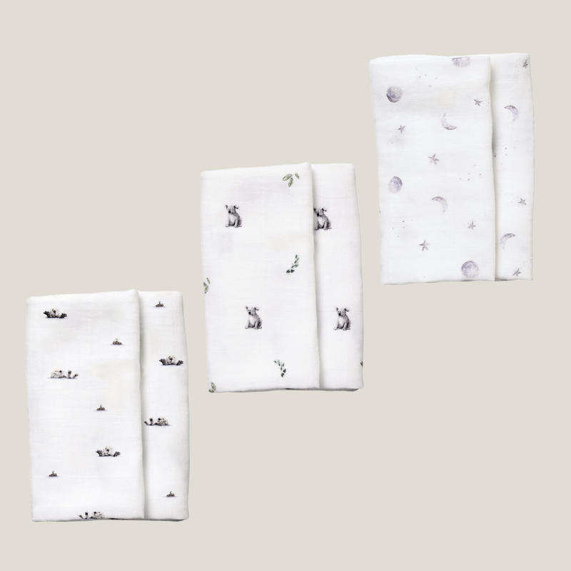 3 Pack - Floating Otter / Koala / Starlit Moon Original Muslin Squares