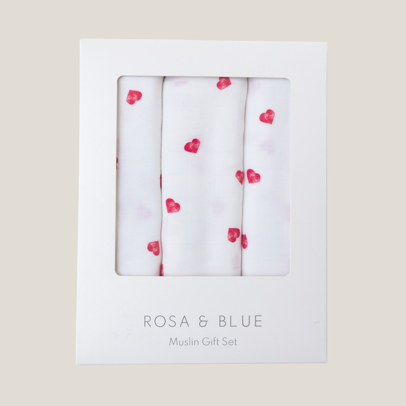 Bamboo Muslin Gift Set - Pink Heart