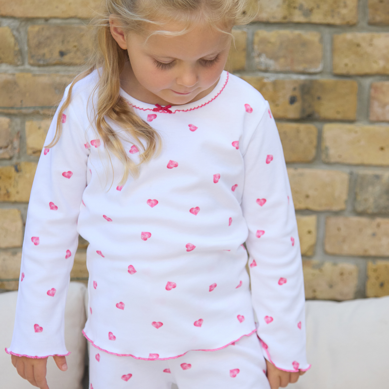 Pink Heart Pattern Pyjamas Pyjamas With Frill - Pink Heart – Mimibear