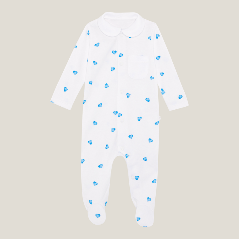 Sleepsuit With Collar - Blue Heart