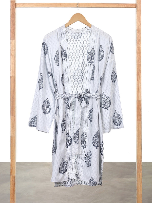 Block Printed Reversible Blue Robe - Fort