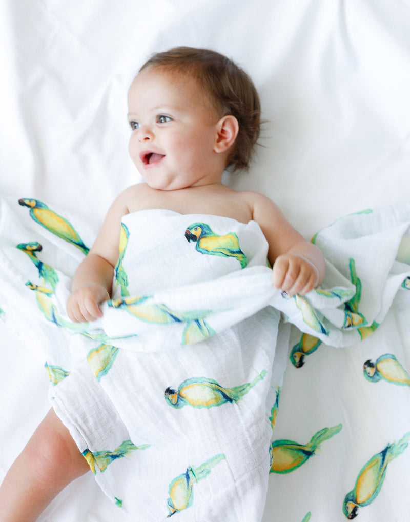 Organic Swaddle Set - Tropical Paradise (Parrot & Leaf)