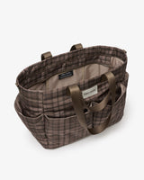 T+M Canvas Pocket Tote Brown Tonal Tartan Print