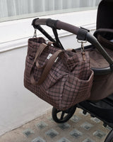 T+M Canvas Pocket Tote Brown Tonal Tartan Print
