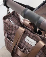 T+M Canvas Pocket Tote Brown Tonal Tartan Print