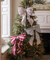 Christmas Hanging Bow - Bold Stripe Burgundy