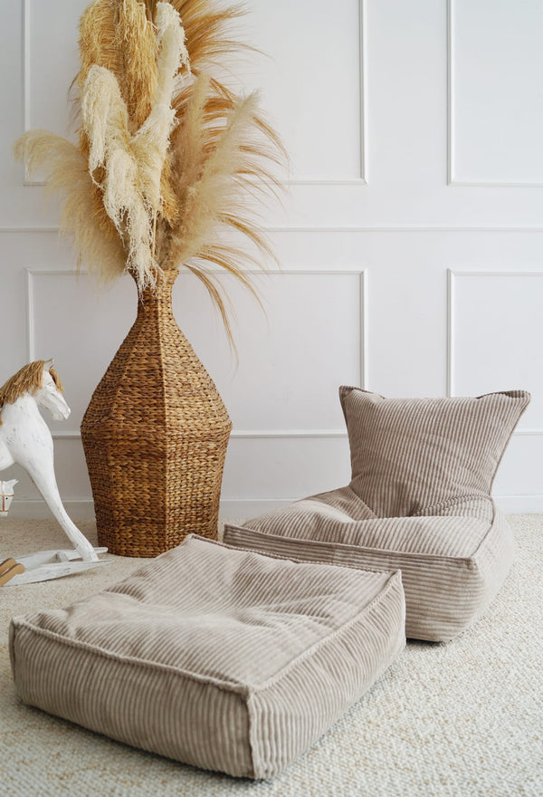 Monio - Small - Corduroy Pouffe - Beige