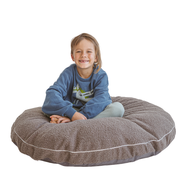 MINICAMP Boucle Fabric Kids Floor Cushion in Grey