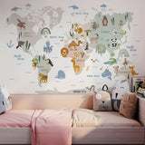 Multi-Coloured Animal World Map Wall Sticker