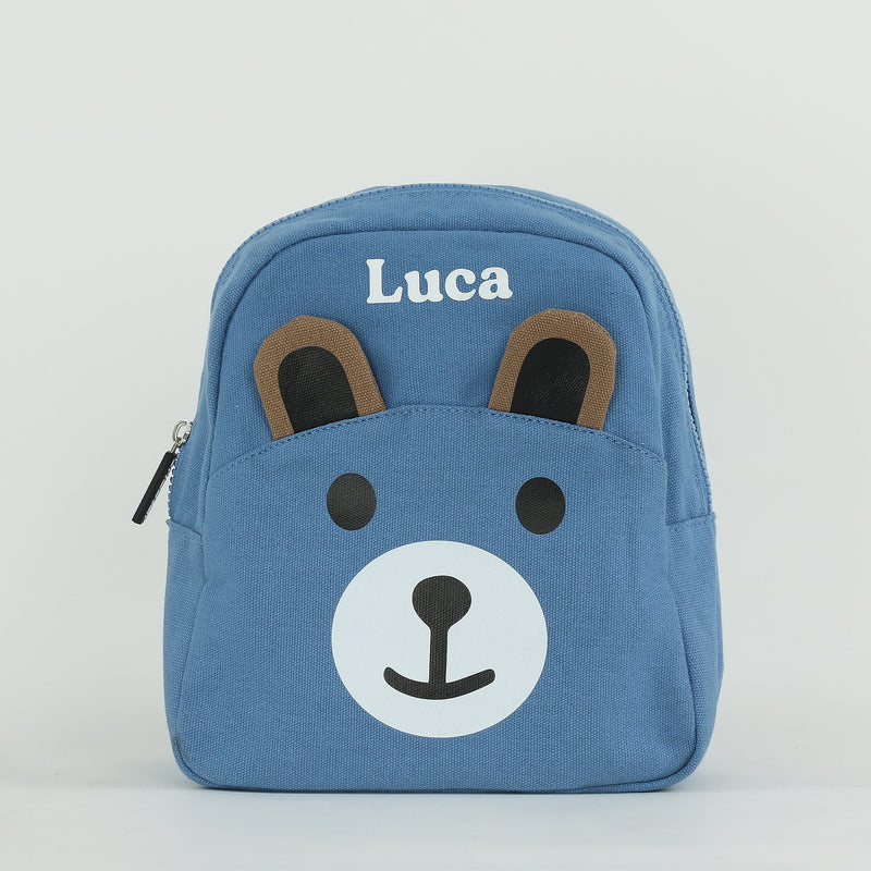 Personalised Kids Canvas Teddy Backpack - Blue