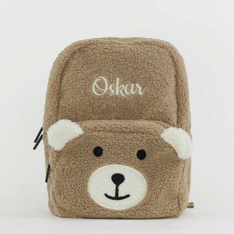 Personalised Kids Fluffy Teddy Backpack - Toffee