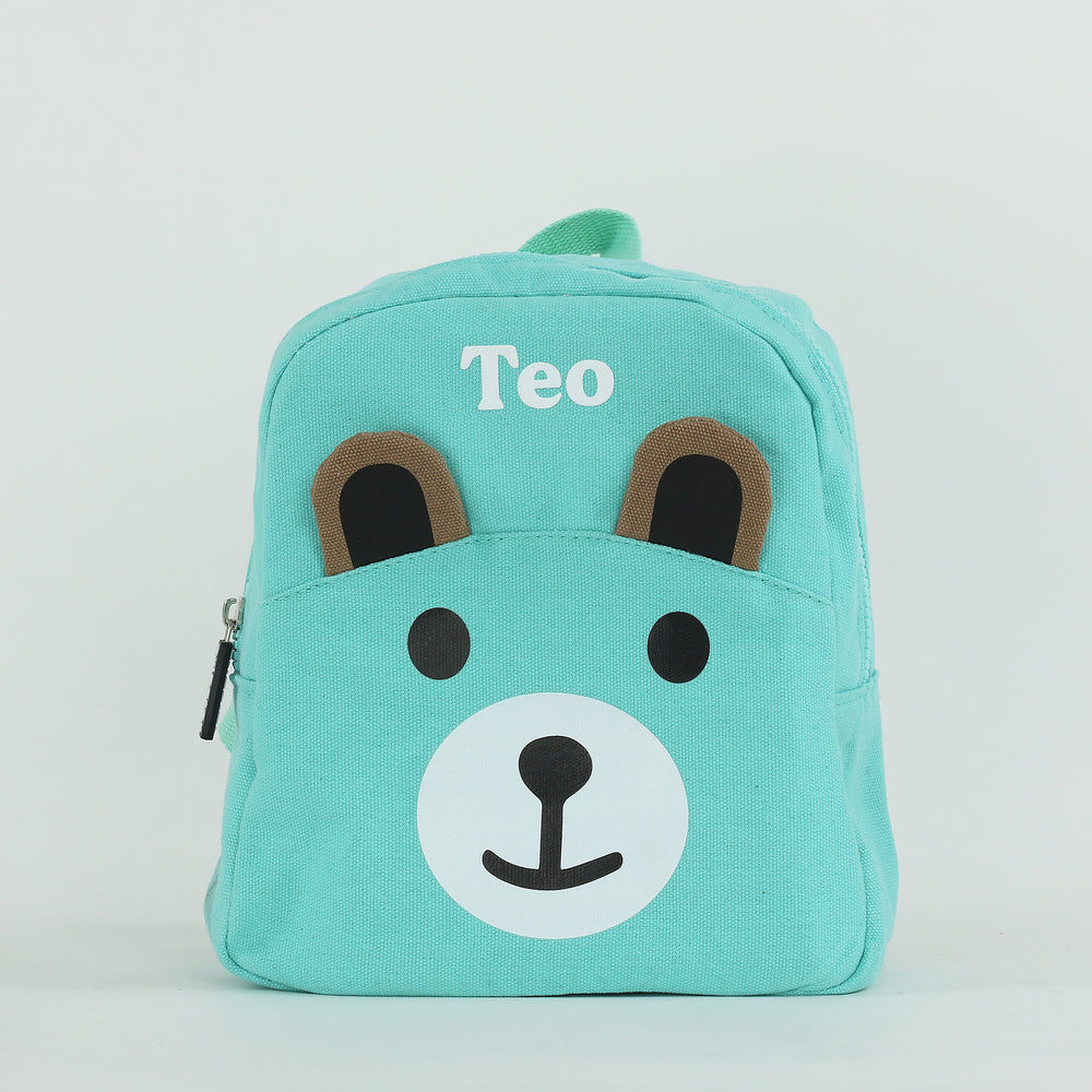 Personalised Kids Canvas Teddy Backpack - Mint