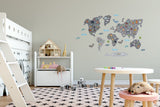 Blue World Map Wall Sticker, World Map Decal