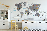 Blue World Map Wall Sticker, World Map Decal