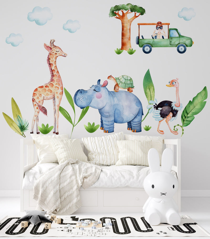 Safari Animals Wall Stickers, Safari Children Kids Decor, Wall Sticker, Animal Cute Jungle Stickers for Walls, Boys Nursery Decor