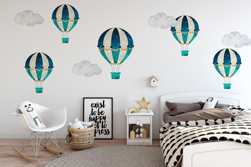 Blue Hot Air Balloon Wall Stickers