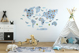 Blue World Map Wall Sticker, World Map Decal