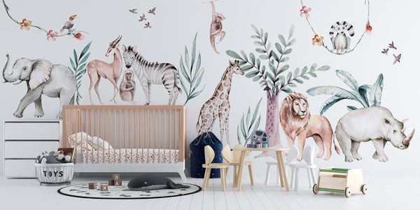 Extra Large Safari Wall Stickers, XL Decals, Lion Wall Sticker, Tiger Wall Stickers, Africa Wall Decals, Zebra Meerkat, Children’s Wallpaper