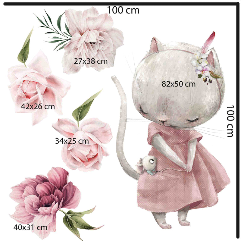 Cat and Flowers Wall Stickers