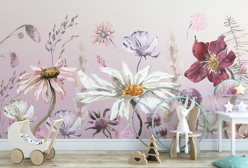 Flowers Wall Mural, Meadow Flowers Mural