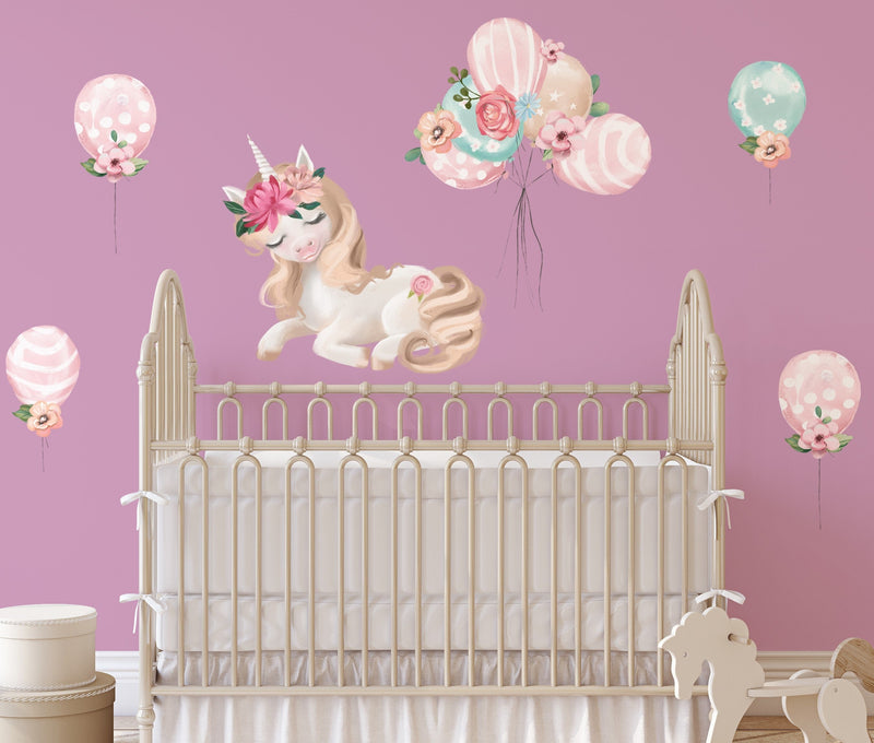 Unicorn and Balloons Wall Stickers