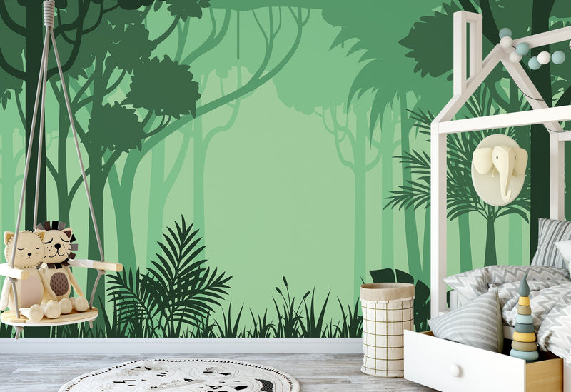 Green Forest Mural Wallpaper, Green Trees Wallpaper