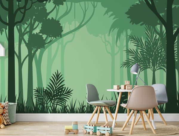 Green Forest Mural Wallpaper, Green Trees Wallpaper