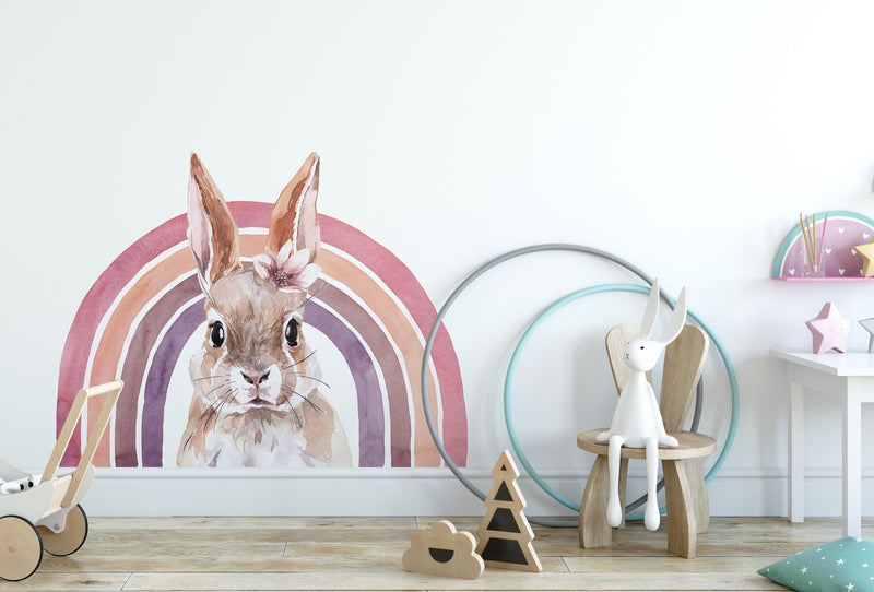 Large Bunny and Rainbow Wall Stickers