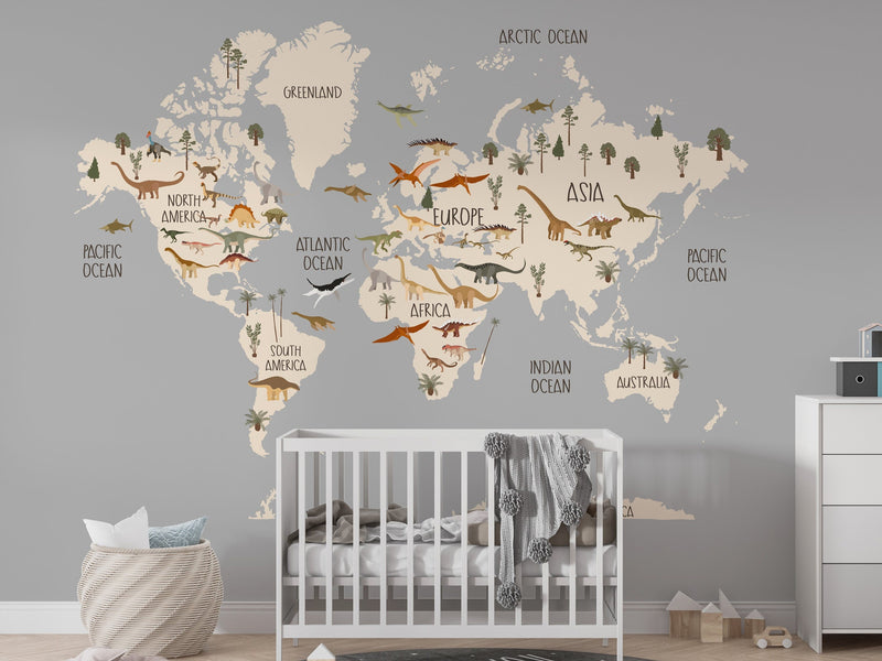 Dinosaur Bedroom Wallpaper, World's Map Wallpaper