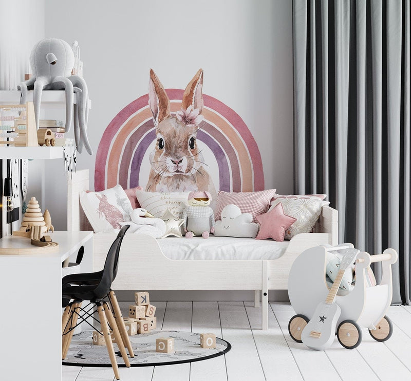 Large Bunny and Rainbow Wall Stickers