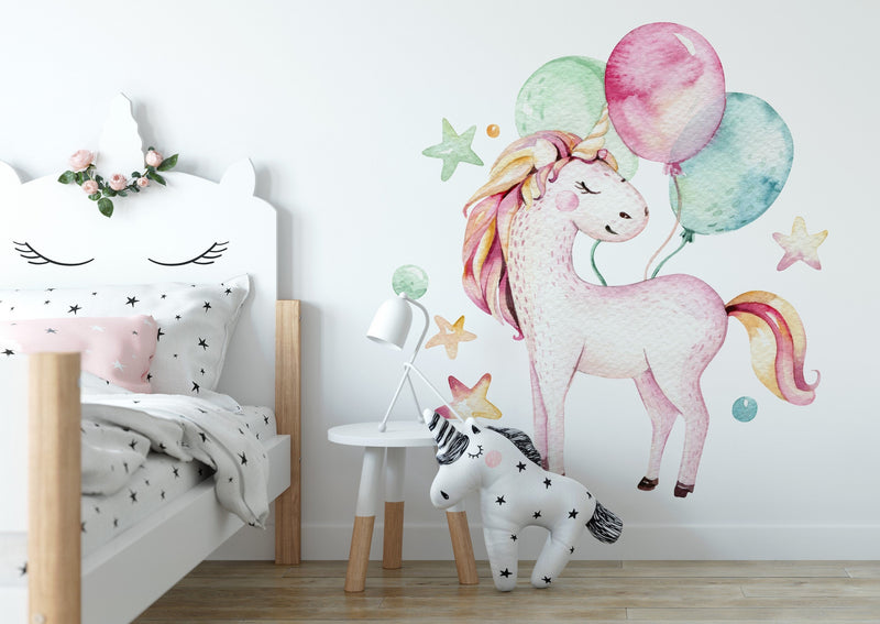 Unicorn and Balloons Wall Stickers