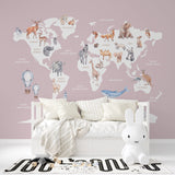 Pink World Map Wallpaper Wall Mural