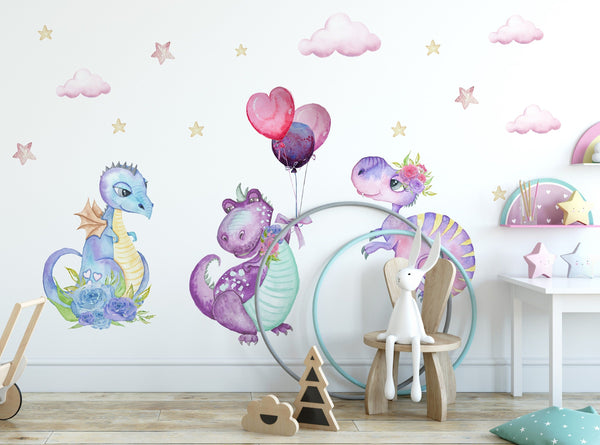 Pink Dinosaur Wall Stickers