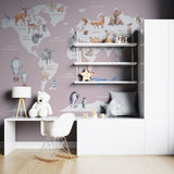 Pink World Map Wallpaper Wall Mural