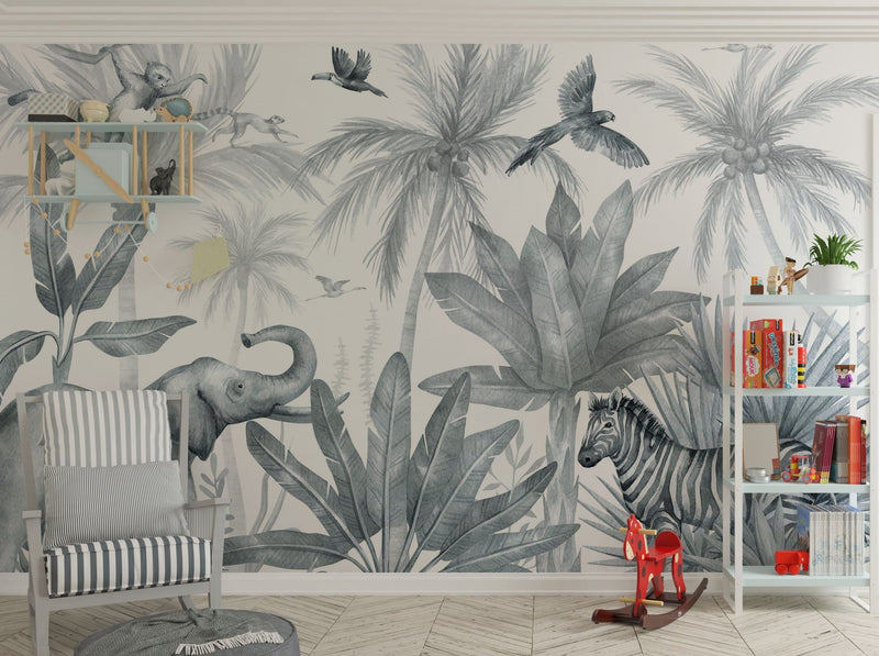 Monochrome Safari Wall Mural