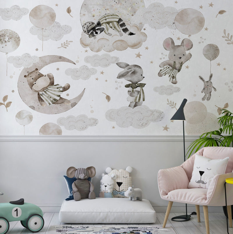 Unisex Nursery Wallpaper, Soft Wall Mural