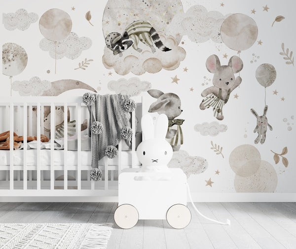 Unisex Nursery Wallpaper, Soft Wall Mural