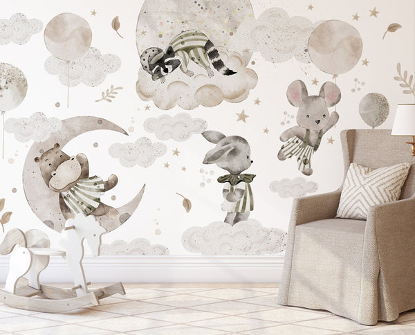 Unisex Nursery Wallpaper, Soft Wall Mural